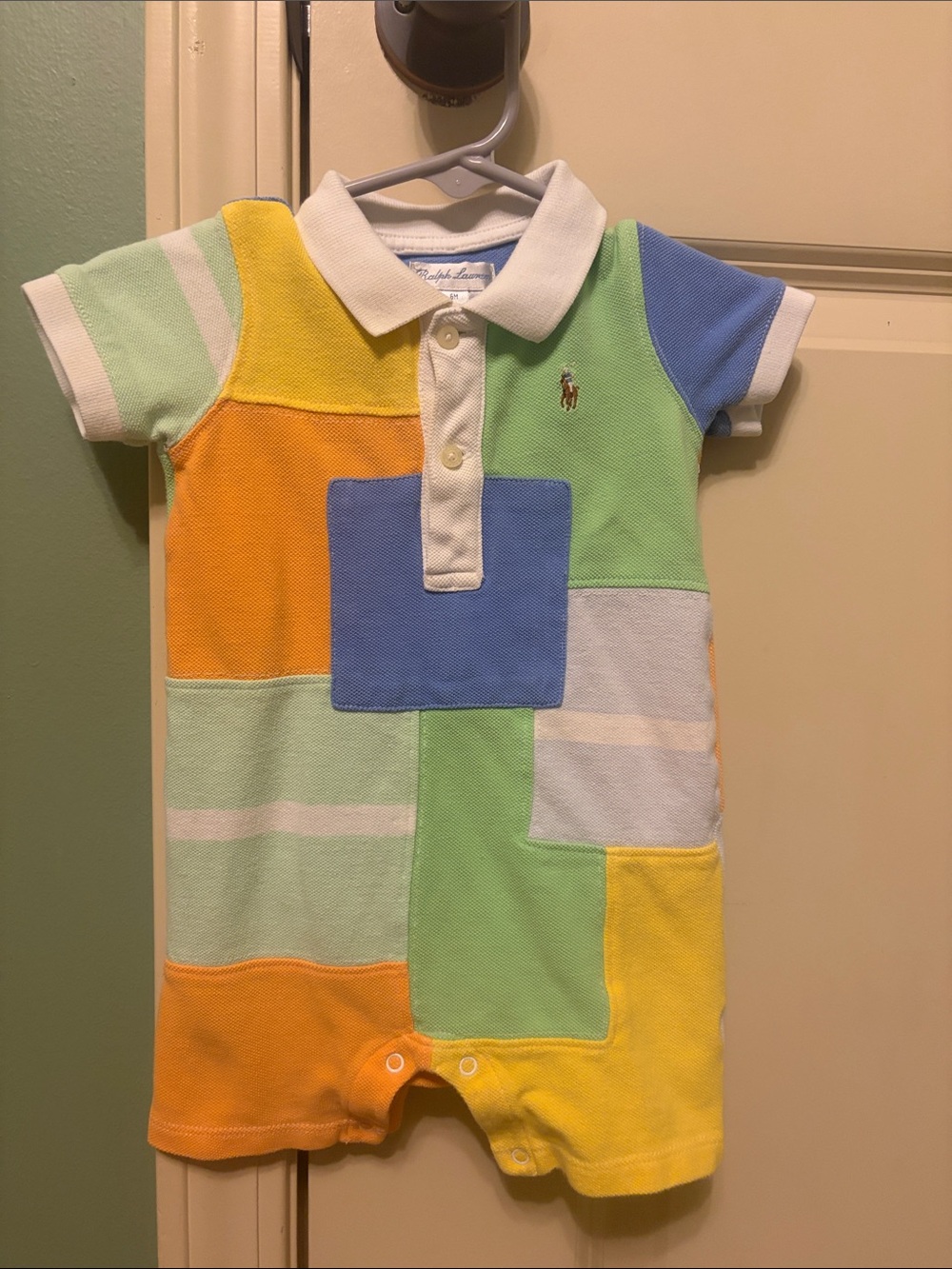 Polo by Ralph Lauren Multi Colorblock Patchwork Polo Romper